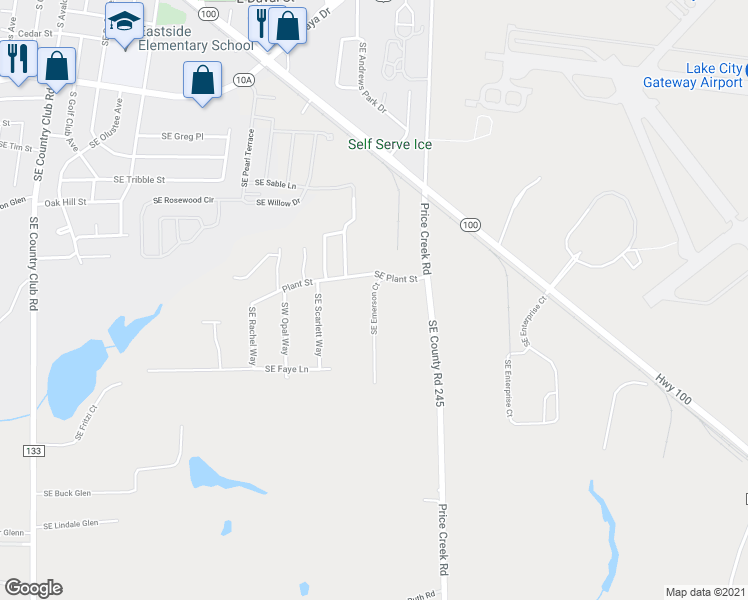 map of restaurants, bars, coffee shops, grocery stores, and more near Southeast Emerson Court in Lake City