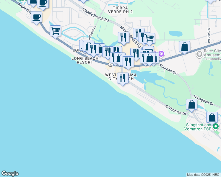 map of restaurants, bars, coffee shops, grocery stores, and more near 10513 Front Beach Road in Panama City Beach