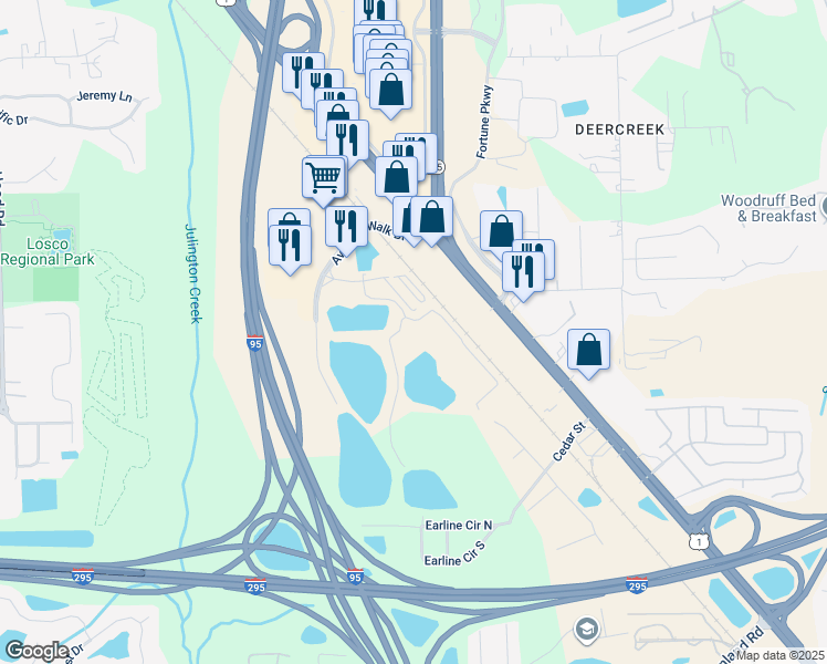 map of restaurants, bars, coffee shops, grocery stores, and more near 10564 Philips Highway in Jacksonville