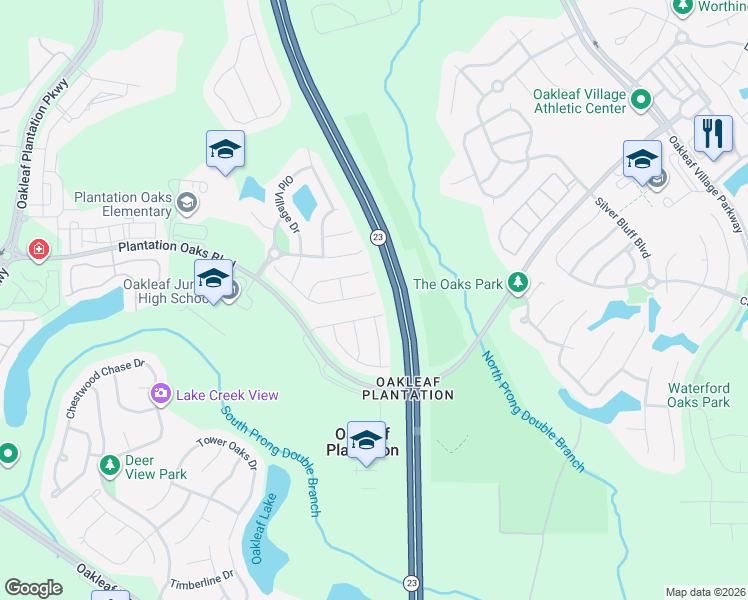 map of restaurants, bars, coffee shops, grocery stores, and more near 3905 Leatherwood Drive in Orange Park