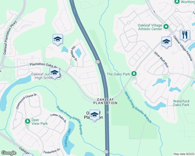 map of restaurants, bars, coffee shops, grocery stores, and more near 3901 Leatherwood Drive in Orange Park