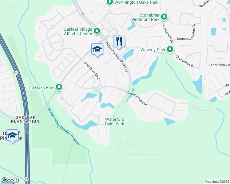 map of restaurants, bars, coffee shops, grocery stores, and more near 1234 Bedrock Drive in Orange Park
