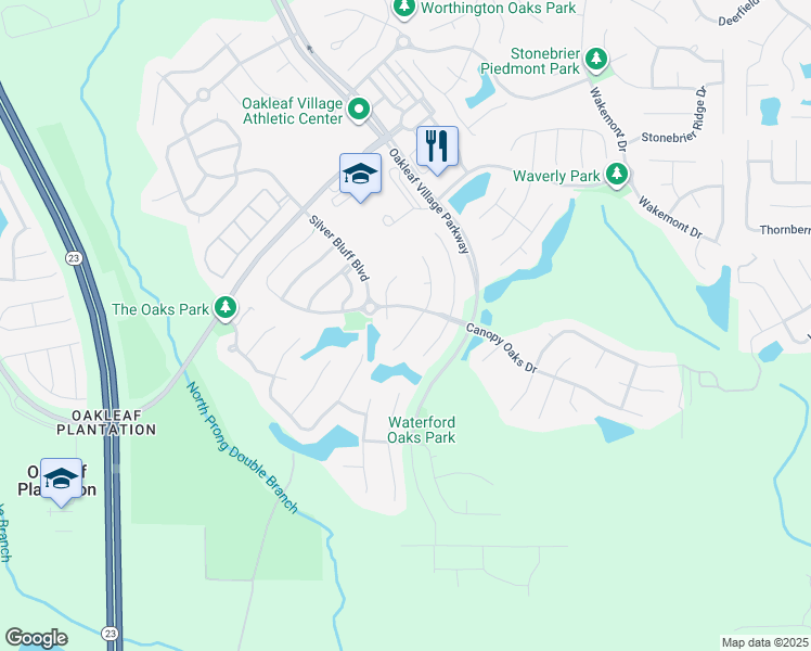map of restaurants, bars, coffee shops, grocery stores, and more near 1234 Bedrock Drive in Orange Park