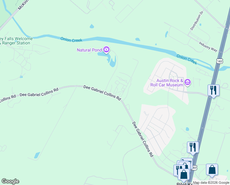 map of restaurants, bars, coffee shops, grocery stores, and more near 7904 Dee Gabriel Collins Road in Austin