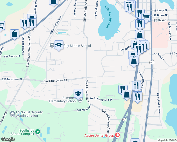 map of restaurants, bars, coffee shops, grocery stores, and more near 1077 Southwest McFarlane Avenue in Lake City