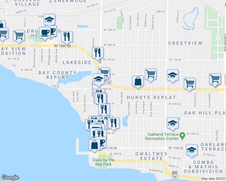 map of restaurants, bars, coffee shops, grocery stores, and more near 2809 15th Street in Panama City