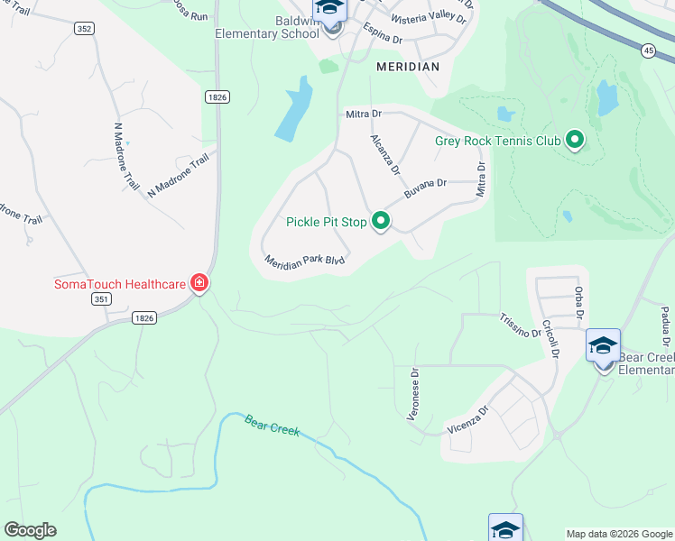 map of restaurants, bars, coffee shops, grocery stores, and more near 13408 Meridian Park Boulevard in Austin