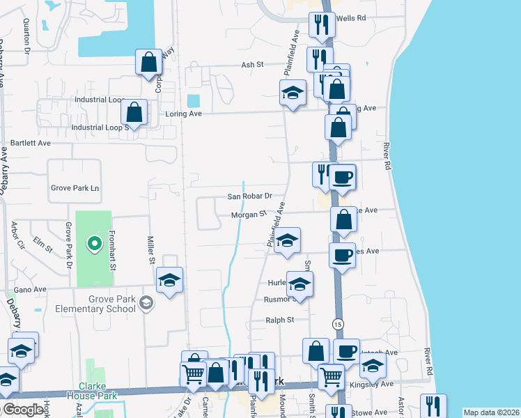 map of restaurants, bars, coffee shops, grocery stores, and more near 558 San Robar Drive in Orange Park