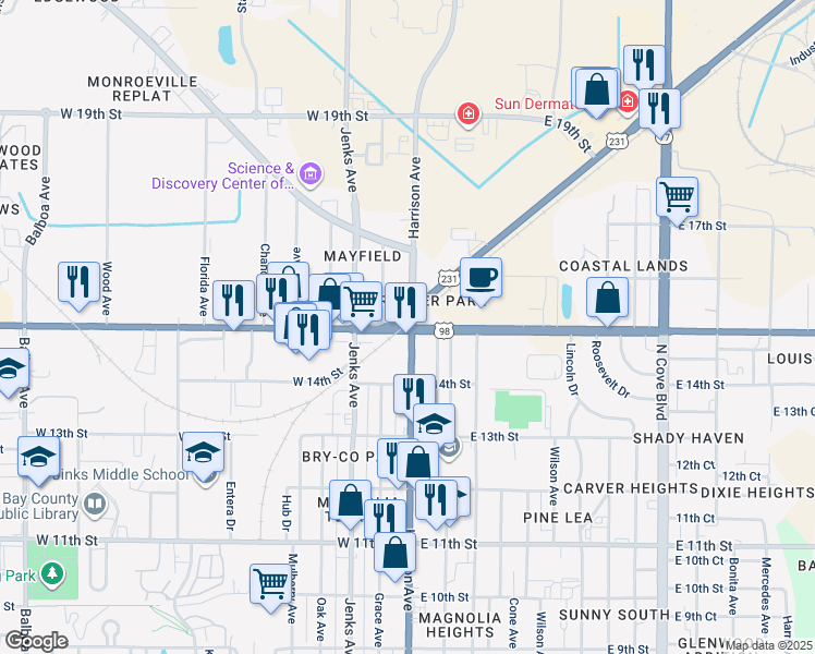 map of restaurants, bars, coffee shops, grocery stores, and more near 30 Florida 30A in Panama City