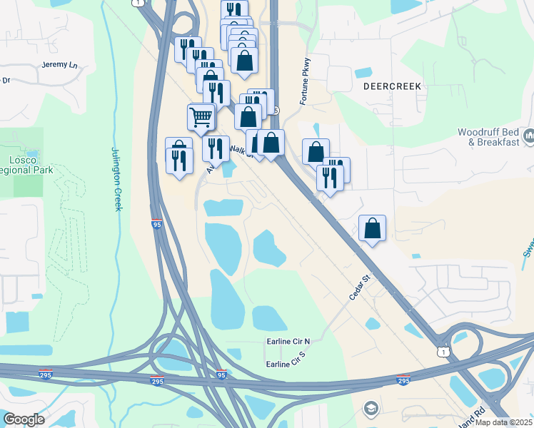map of restaurants, bars, coffee shops, grocery stores, and more near 10564 Philips Highway in Jacksonville