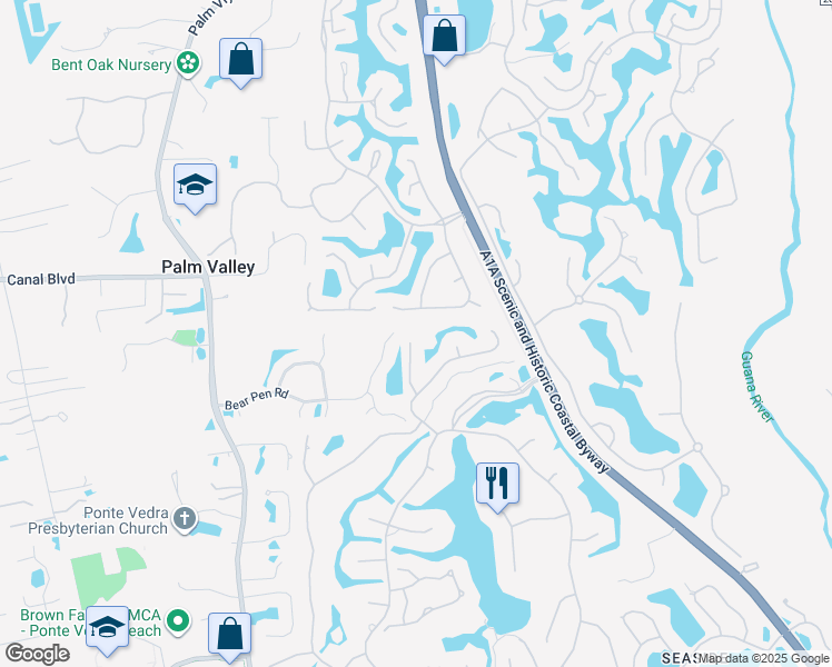 map of restaurants, bars, coffee shops, grocery stores, and more near 128 Haverhill Drive in Ponte Vedra Beach