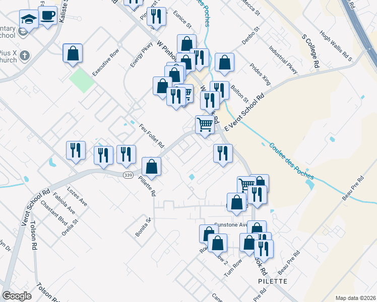 map of restaurants, bars, coffee shops, grocery stores, and more near 305 Summerland Key Lane in Lafayette