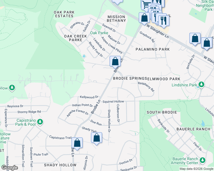 map of restaurants, bars, coffee shops, grocery stores, and more near 3511 Wyldwood Road in Austin