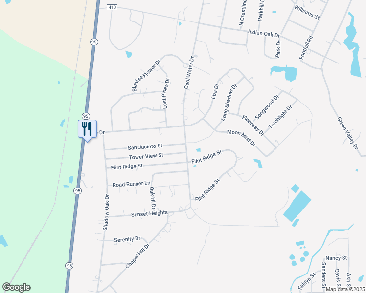 map of restaurants, bars, coffee shops, grocery stores, and more near 174 Cool Water Drive in Bastrop
