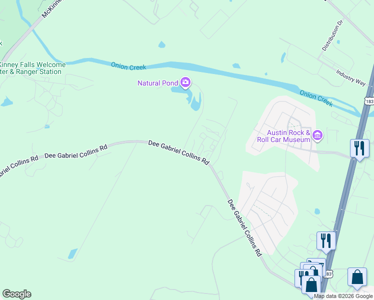 map of restaurants, bars, coffee shops, grocery stores, and more near 7804 Dee Gabriel Collins Road in Austin