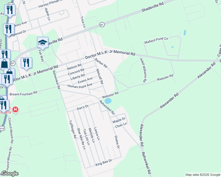 map of restaurants, bars, coffee shops, grocery stores, and more near 48 Webster Road in Crawfordville