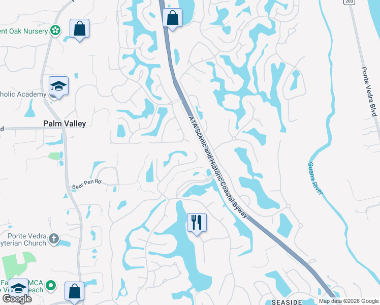 map of restaurants, bars, coffee shops, grocery stores, and more near 181 Retreat Place in Ponte Vedra