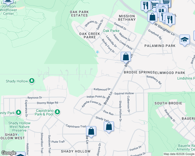 map of restaurants, bars, coffee shops, grocery stores, and more near 3707 Wyldwood Road in Austin
