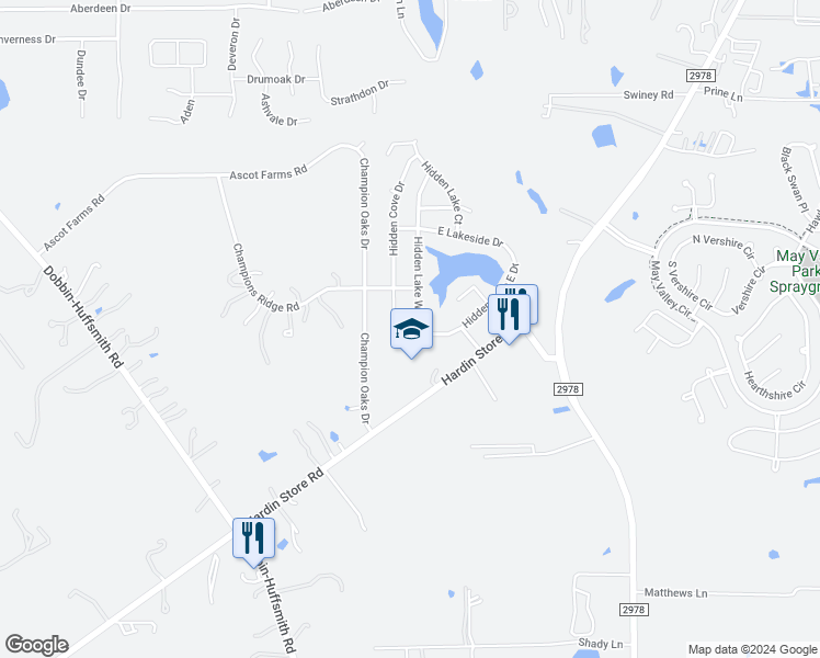 map of restaurants, bars, coffee shops, grocery stores, and more near 28607 Hidden Lake West in Magnolia