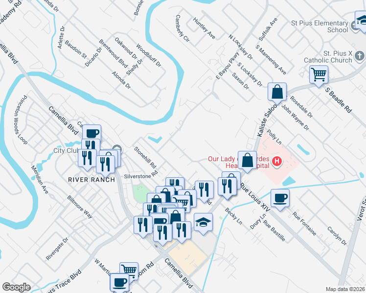 map of restaurants, bars, coffee shops, grocery stores, and more near 206D Pembroke Lane in Lafayette