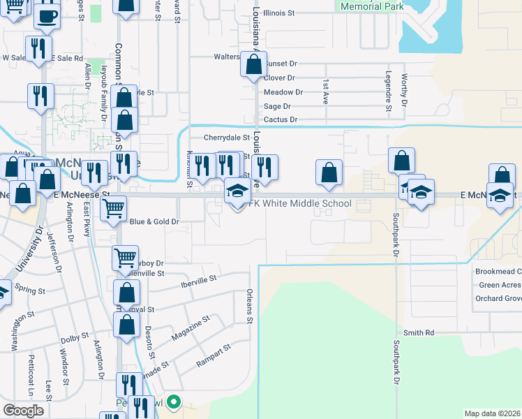 map of restaurants, bars, coffee shops, grocery stores, and more near 4412 Louisiana Ave in Lake Charles