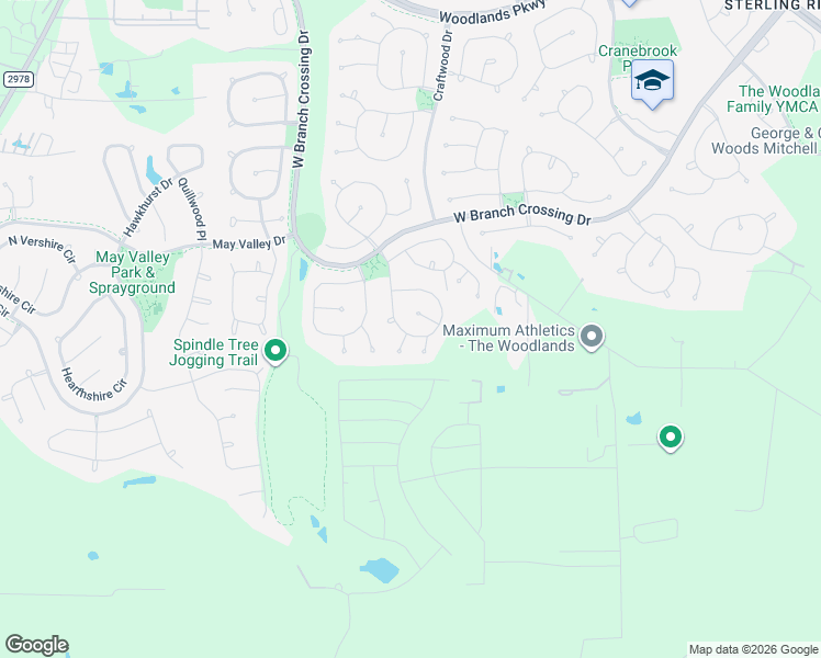 map of restaurants, bars, coffee shops, grocery stores, and more near 63 South Archwyck Circle in The Woodlands