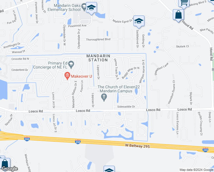 map of restaurants, bars, coffee shops, grocery stores, and more near 5391 Pergran Court in Jacksonville