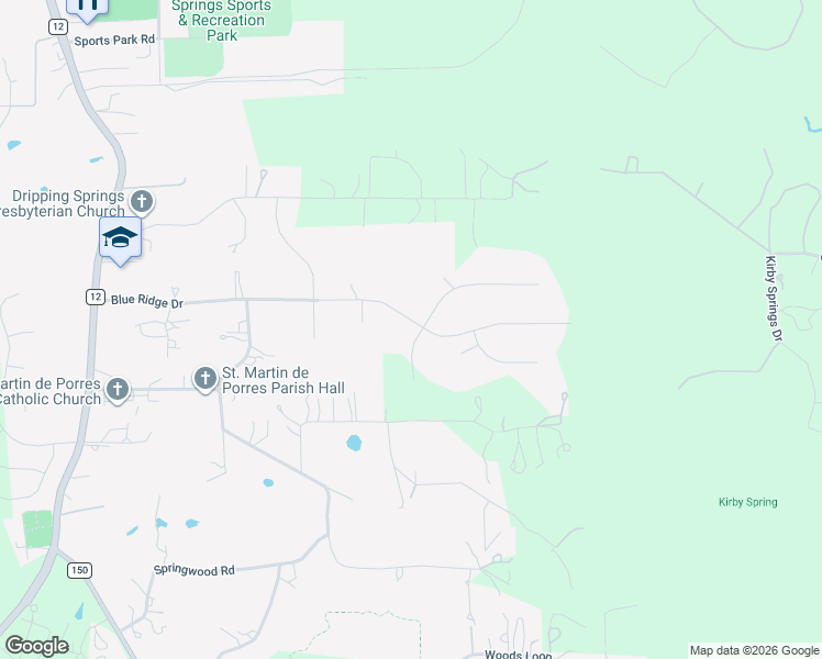 map of restaurants, bars, coffee shops, grocery stores, and more near 960 Blue Ridge Drive in Dripping Springs
