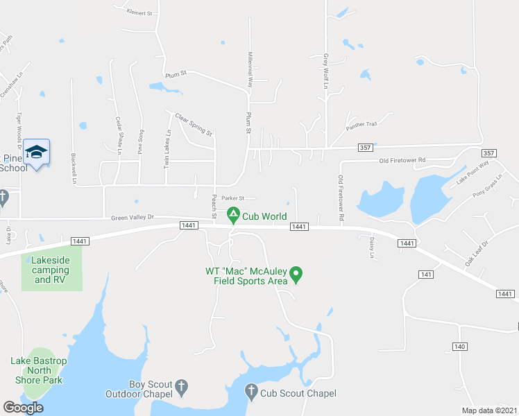map of restaurants, bars, coffee shops, grocery stores, and more near 124 Wilson Street in Bastrop