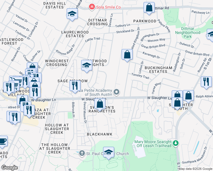 map of restaurants, bars, coffee shops, grocery stores, and more near 9229 Independence Loop in Austin