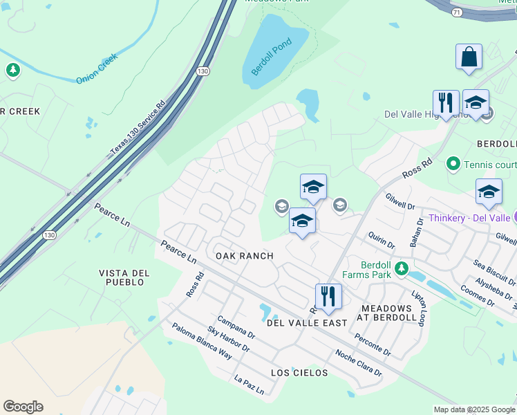 map of restaurants, bars, coffee shops, grocery stores, and more near 11304 Los Robles Circle in Austin