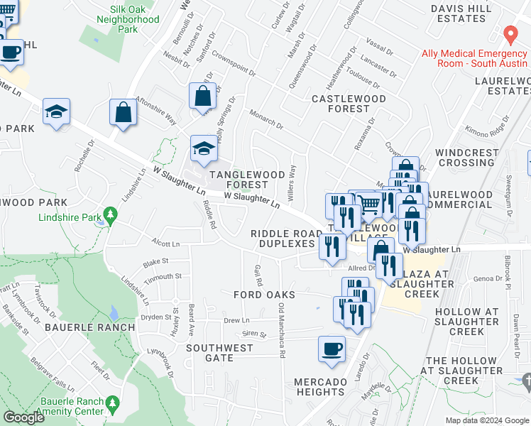 map of restaurants, bars, coffee shops, grocery stores, and more near 10000 Gail Road in Austin