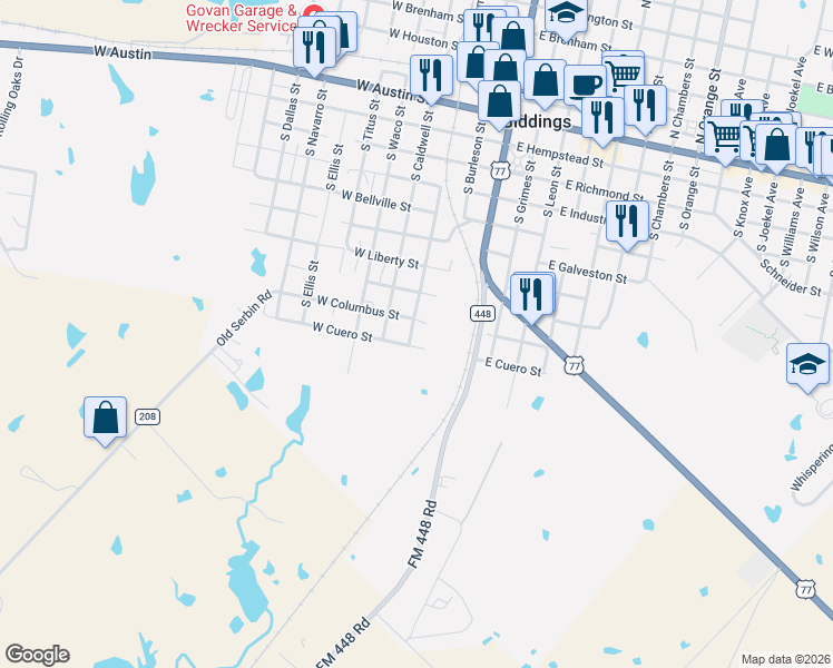 map of restaurants, bars, coffee shops, grocery stores, and more near 948 South Williamson Street in Giddings