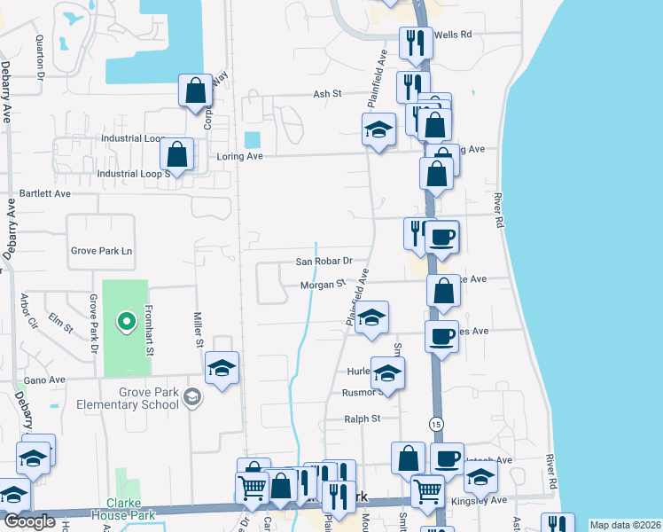 map of restaurants, bars, coffee shops, grocery stores, and more near 558 San Robar Drive in Orange Park