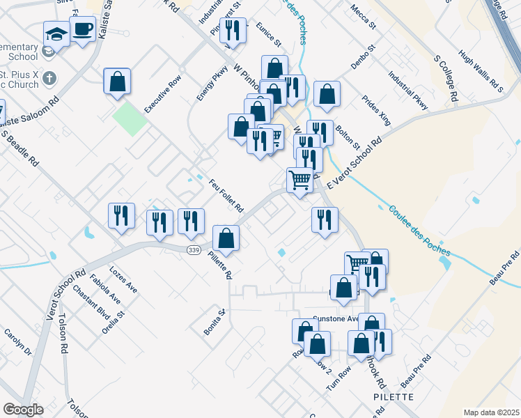 map of restaurants, bars, coffee shops, grocery stores, and more near 305 Summerland Key Lane in Lafayette
