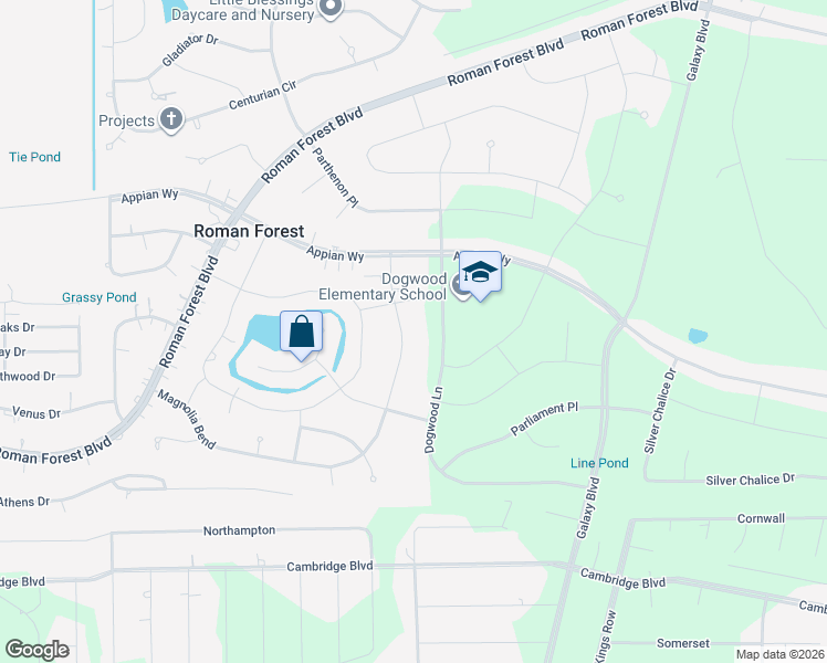 map of restaurants, bars, coffee shops, grocery stores, and more near 506 Magnolia Bend in New Caney