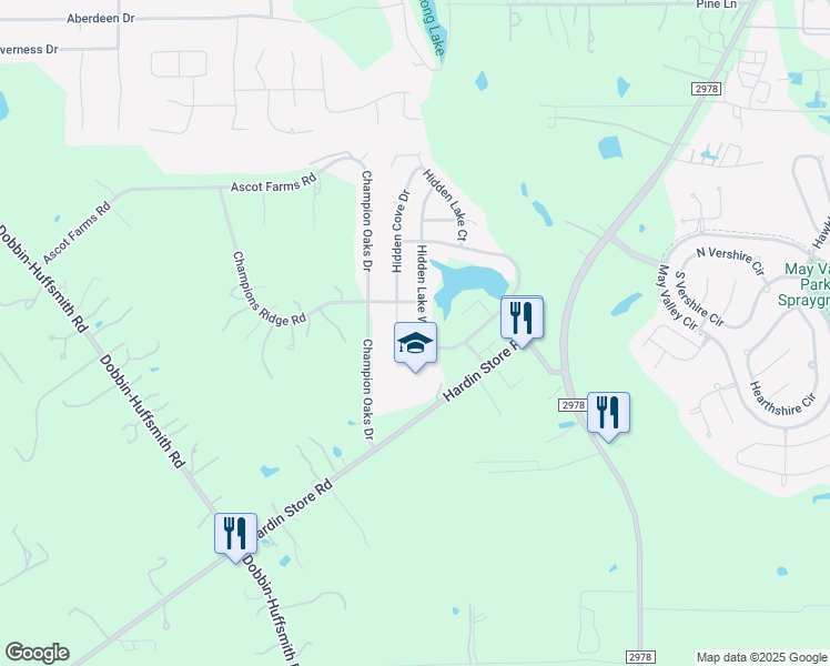 map of restaurants, bars, coffee shops, grocery stores, and more near 28615 West Hidden Lake Drive in Magnolia