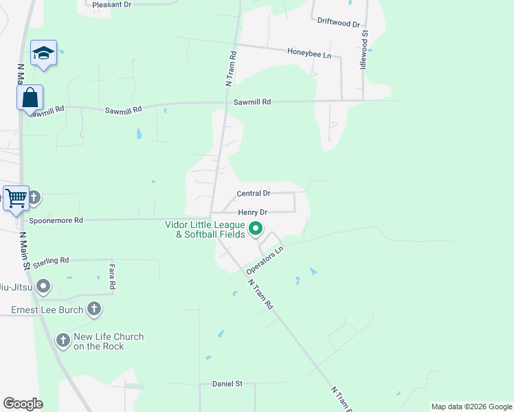 map of restaurants, bars, coffee shops, grocery stores, and more near 1055 Henry Drive in Vidor