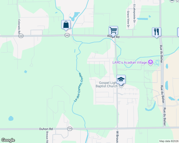 map of restaurants, bars, coffee shops, grocery stores, and more near 150 Day Road in Lafayette
