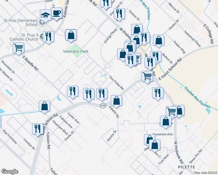 map of restaurants, bars, coffee shops, grocery stores, and more near 502 Kings Cove Circle in Lafayette