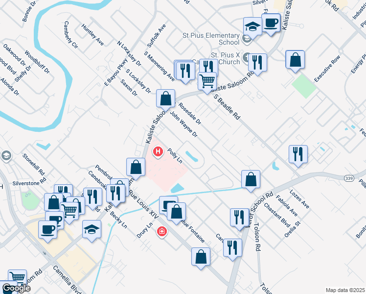 map of restaurants, bars, coffee shops, grocery stores, and more near 1019 Kaliste Saloom Road in Lafayette