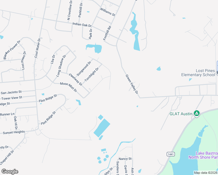 map of restaurants, bars, coffee shops, grocery stores, and more near 417 Green Valley Drive in Bastrop