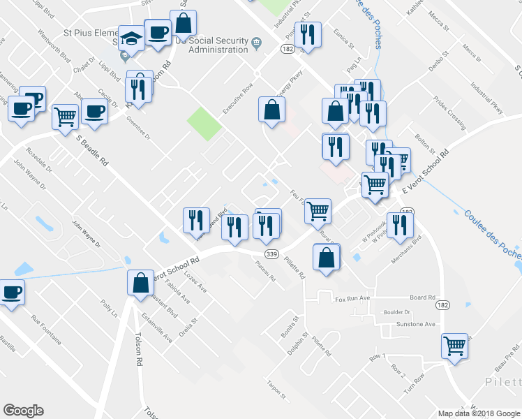 map of restaurants, bars, coffee shops, grocery stores, and more near 399 Kings Cove Circle in Lafayette
