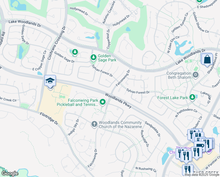 map of restaurants, bars, coffee shops, grocery stores, and more near 27 East Stony Bridge Circle in Spring