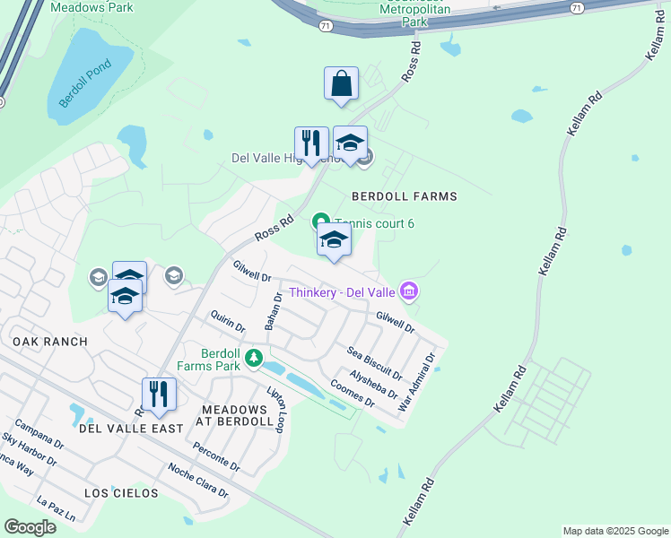 map of restaurants, bars, coffee shops, grocery stores, and more near 5301 Ross Road in Del Valle