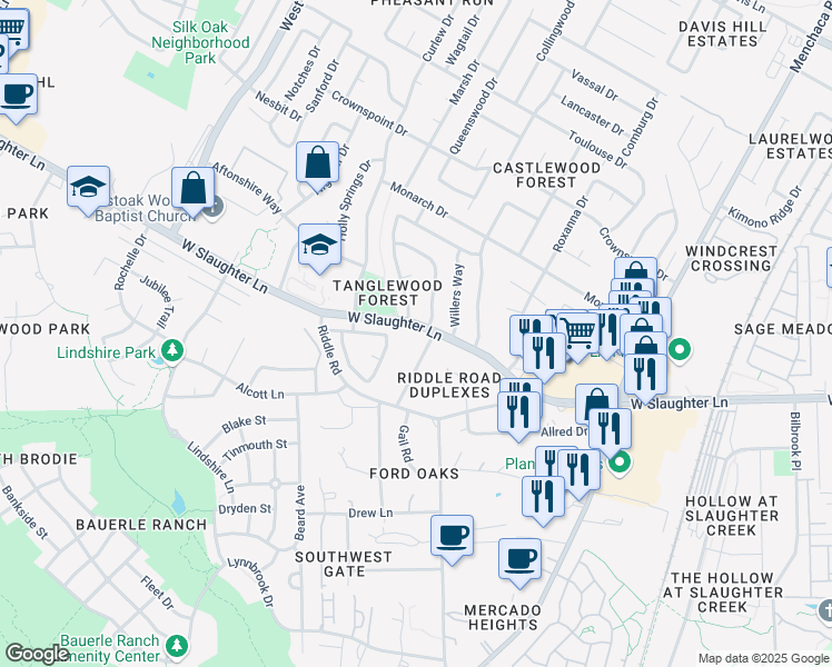map of restaurants, bars, coffee shops, grocery stores, and more near 10000 Gail Road in Austin