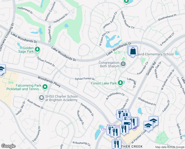 map of restaurants, bars, coffee shops, grocery stores, and more near 32 Kearny Brook Place in Spring