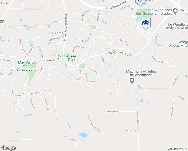 map of restaurants, bars, coffee shops, grocery stores, and more near 10 Knotwood Place in Spring