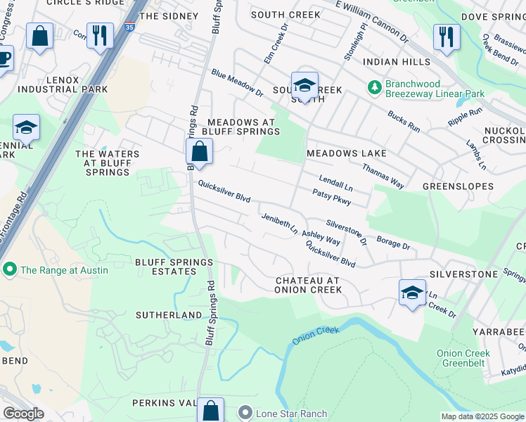 map of restaurants, bars, coffee shops, grocery stores, and more near 2311 Jenibeth Lane in Austin