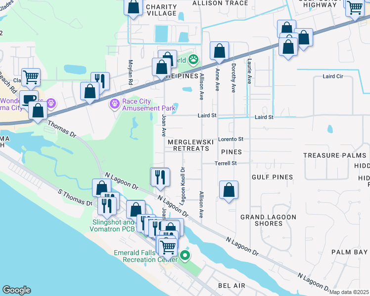 map of restaurants, bars, coffee shops, grocery stores, and more near 9027 Houston Street in Panama City Beach